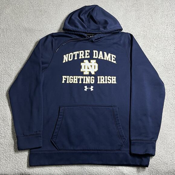 Notre Dame Hoodie Mens L Blue Under Armour Sweatshirt Fighting Irish Football - Picture 1 of 13